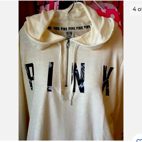 PINK Victoria's Secret Tops - Victoria's Secret PINK Women's White Perfect Quarter Zip Pullover Sweatshirt M